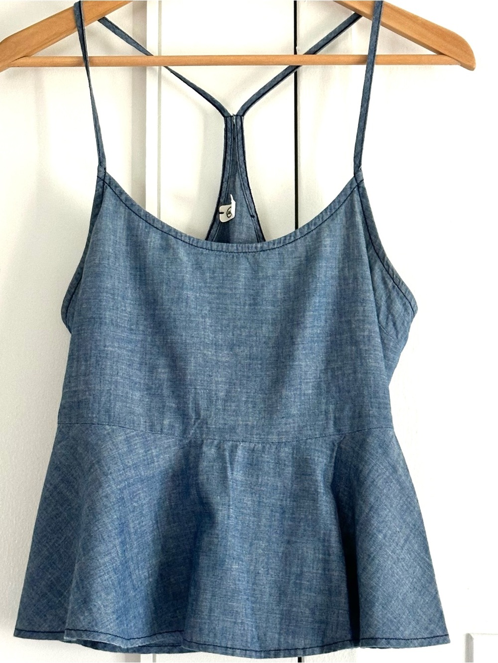 AG Adriano Goldschmied Chambray Cami Peplum Tank Minimalist Clean Girl Top S